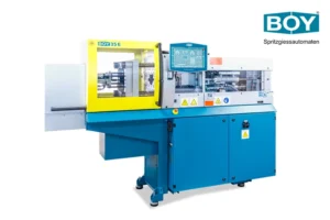 BOY 35 E with 350kN clamping force, 280 x 254 mm clearance between tie bars and a max. shot weight of 69.5g (PS)